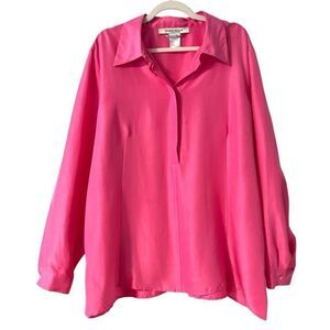 Marina Rinaldi pink 100% silk hidden button placket popover blouse MR size 29 (U